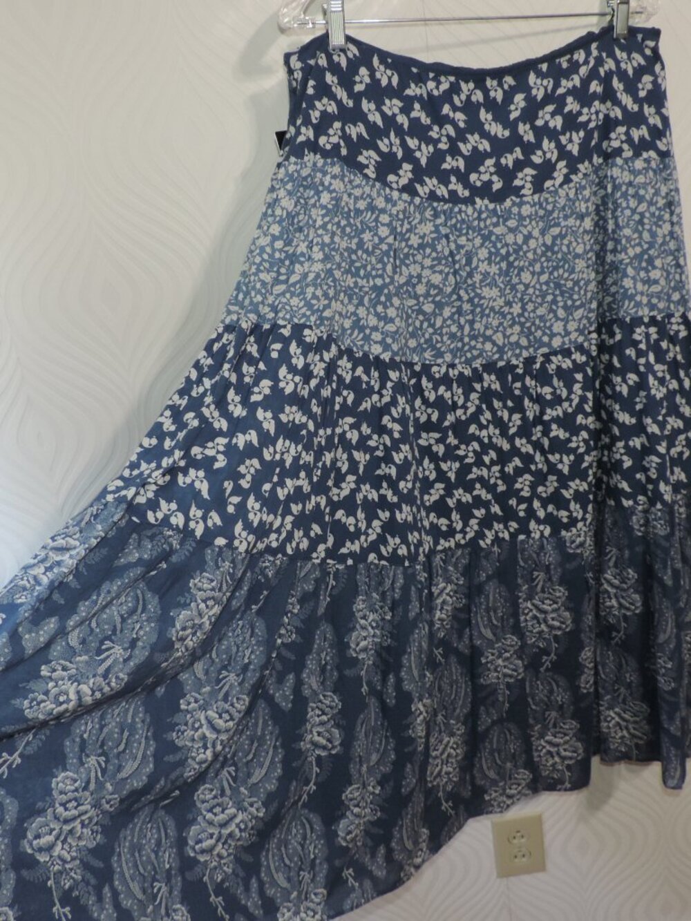 New RALPH LAUREN Patchwork Floral Voile Tiered Skirt sz 16 NWT Blue and Cream - Picture 6 of 16